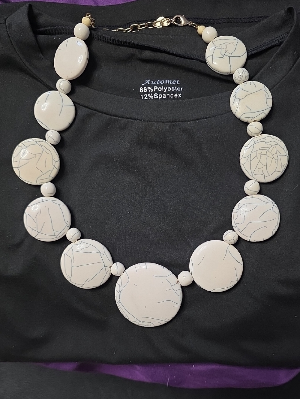 White Marbled Disc Statement Necklace - Women Jewelry